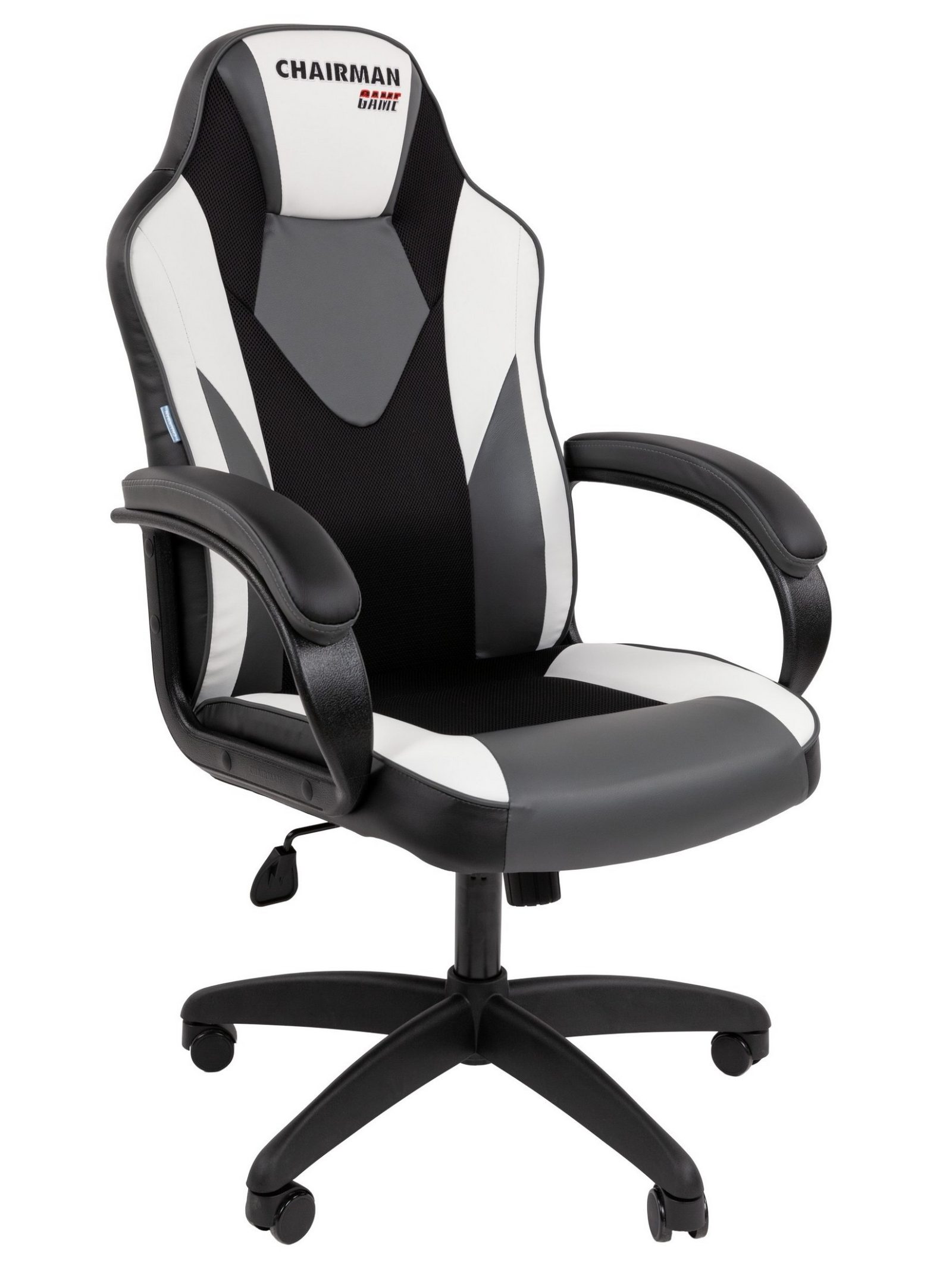 Игровое кресло CHAIRMAN ДРАЙВ 17, экокожа, черный/серый/белый