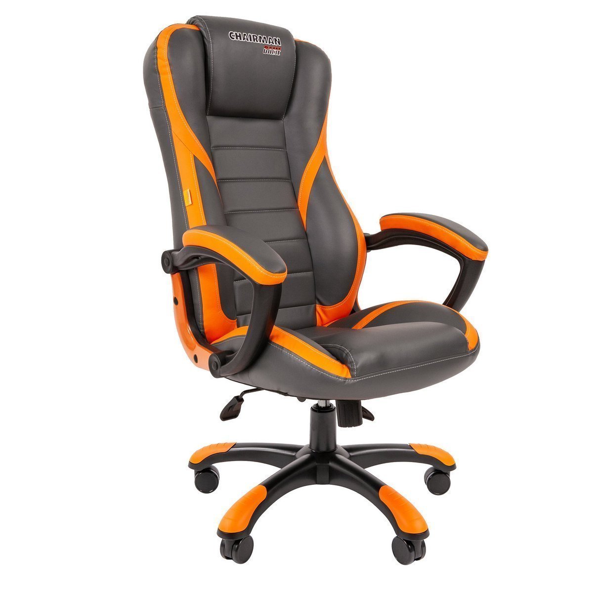 Игровое кресло CHAIRMAN ДРАЙВ 22, экокожа, серый/оранжевый