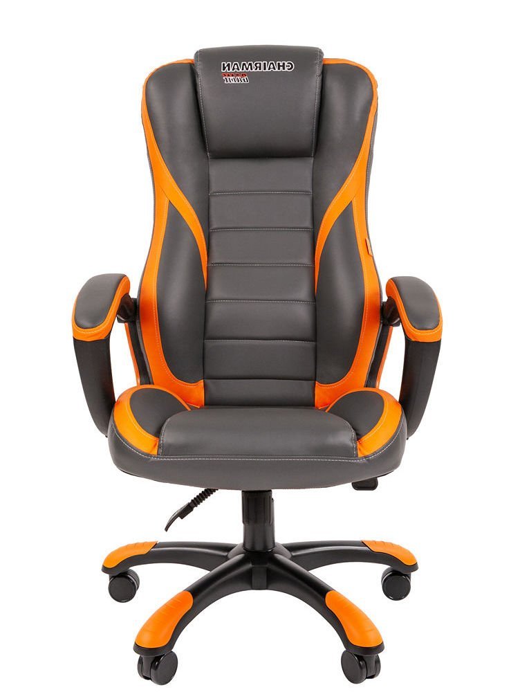 Игровое кресло CHAIRMAN ДРАЙВ 22, экокожа, серый/оранжевый