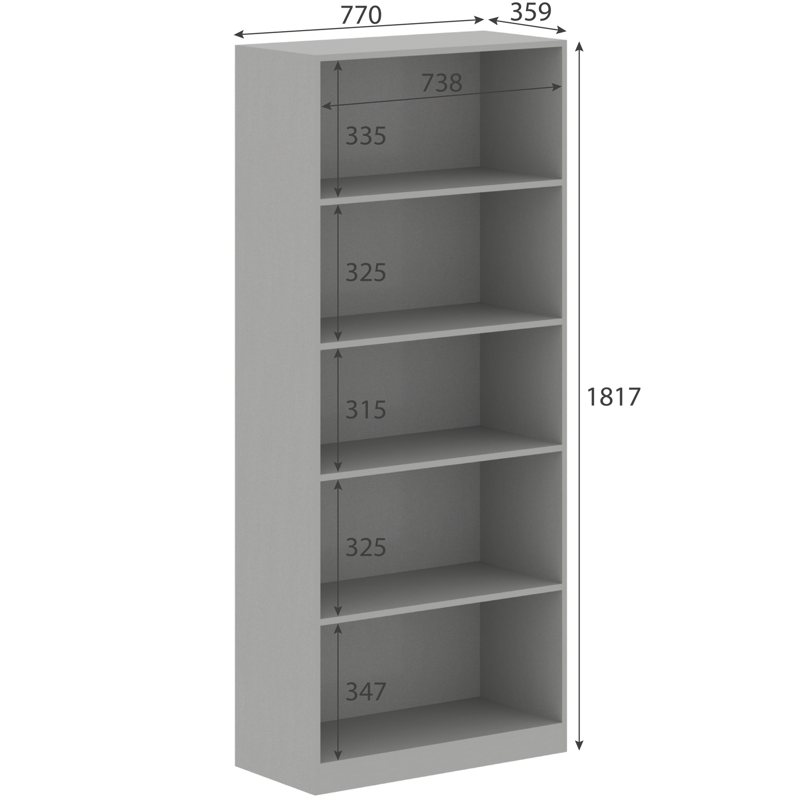 Стеллаж SIMPLE SR-5W, серый, 770х359х1815 мм