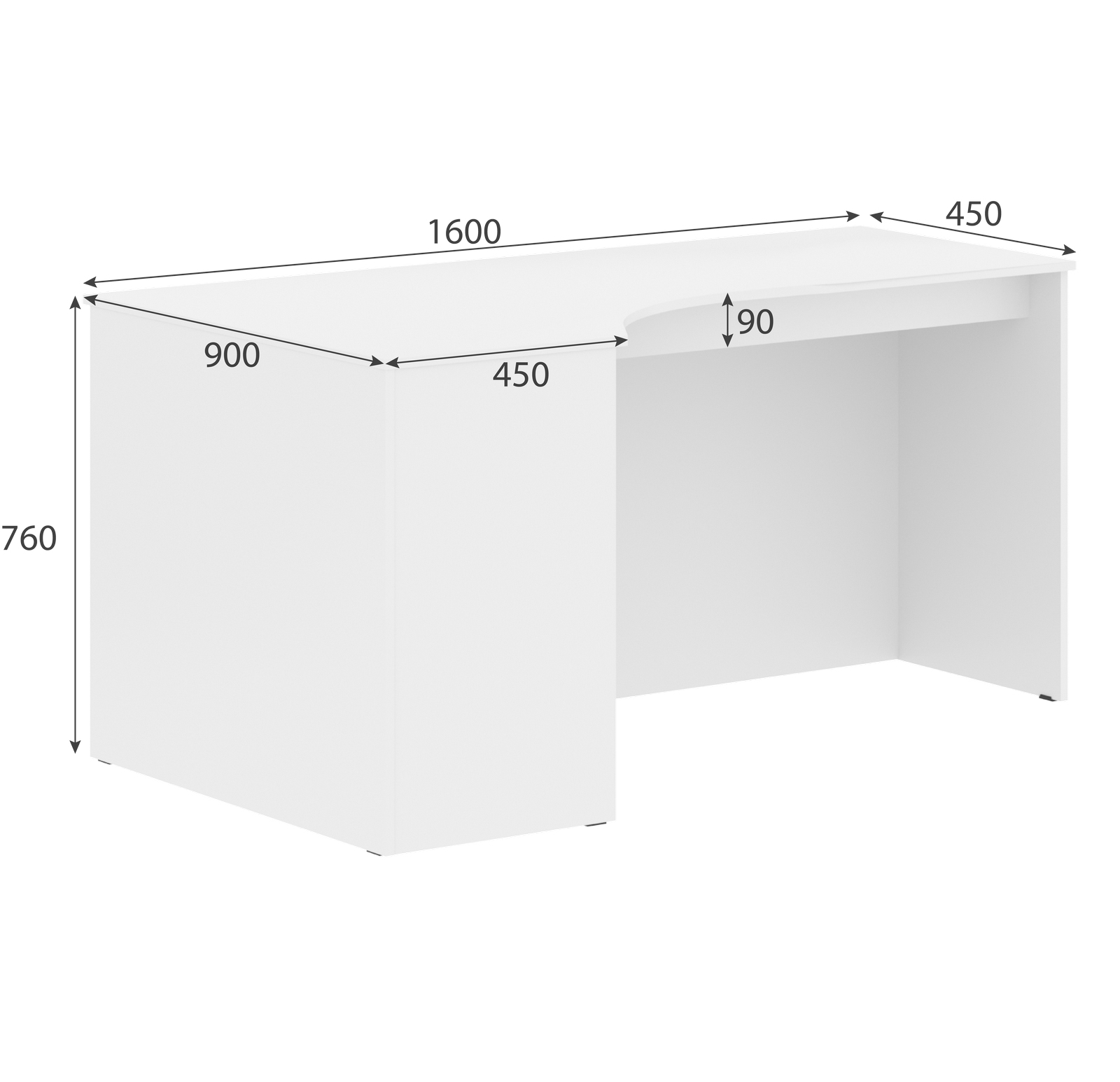 Стол эргономичный левый (усиленный) SIMPLE 160x90 см, белый