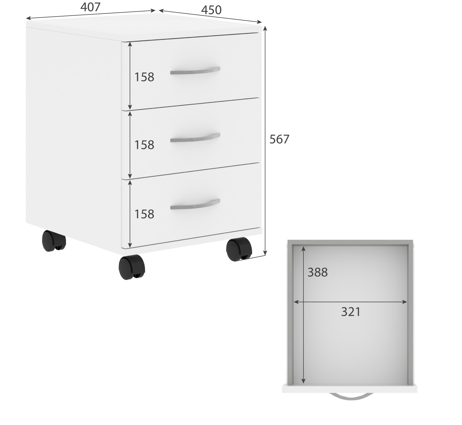 Тумба мобильная SIMPLE SC-3M.1, белый, 41.2х45х56.6 см
