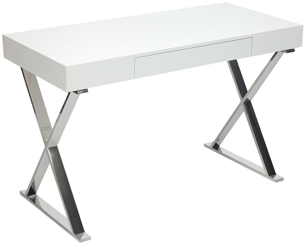 Стол письменный Лазетти/Lazetti (мод.EWD-HS01) МДФ глянцевый/металл, 120х55х75см, белый /хром