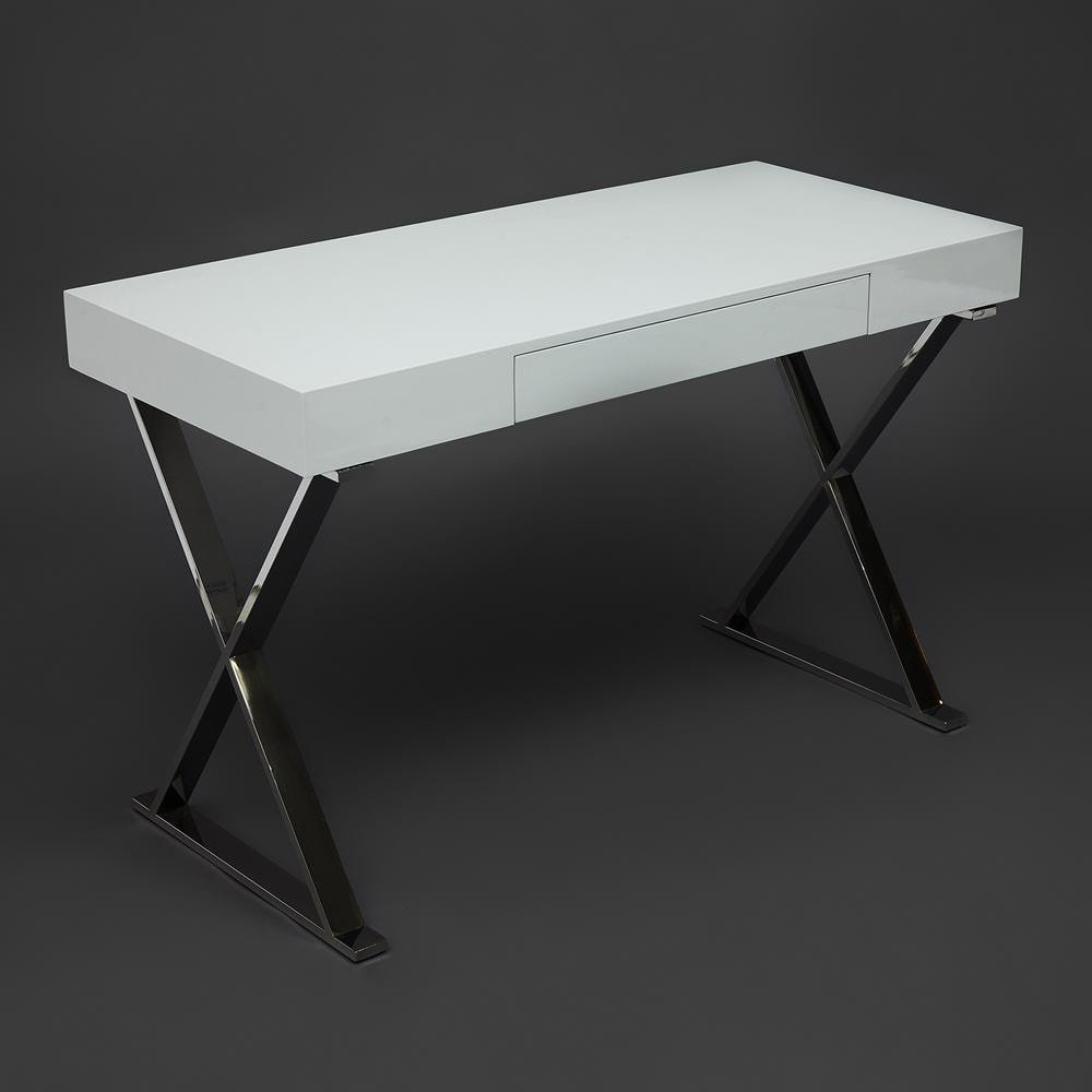 Стол письменный Лазетти/Lazetti (мод.EWD-HS01) МДФ глянцевый/металл, 120х55х75см, белый /хром