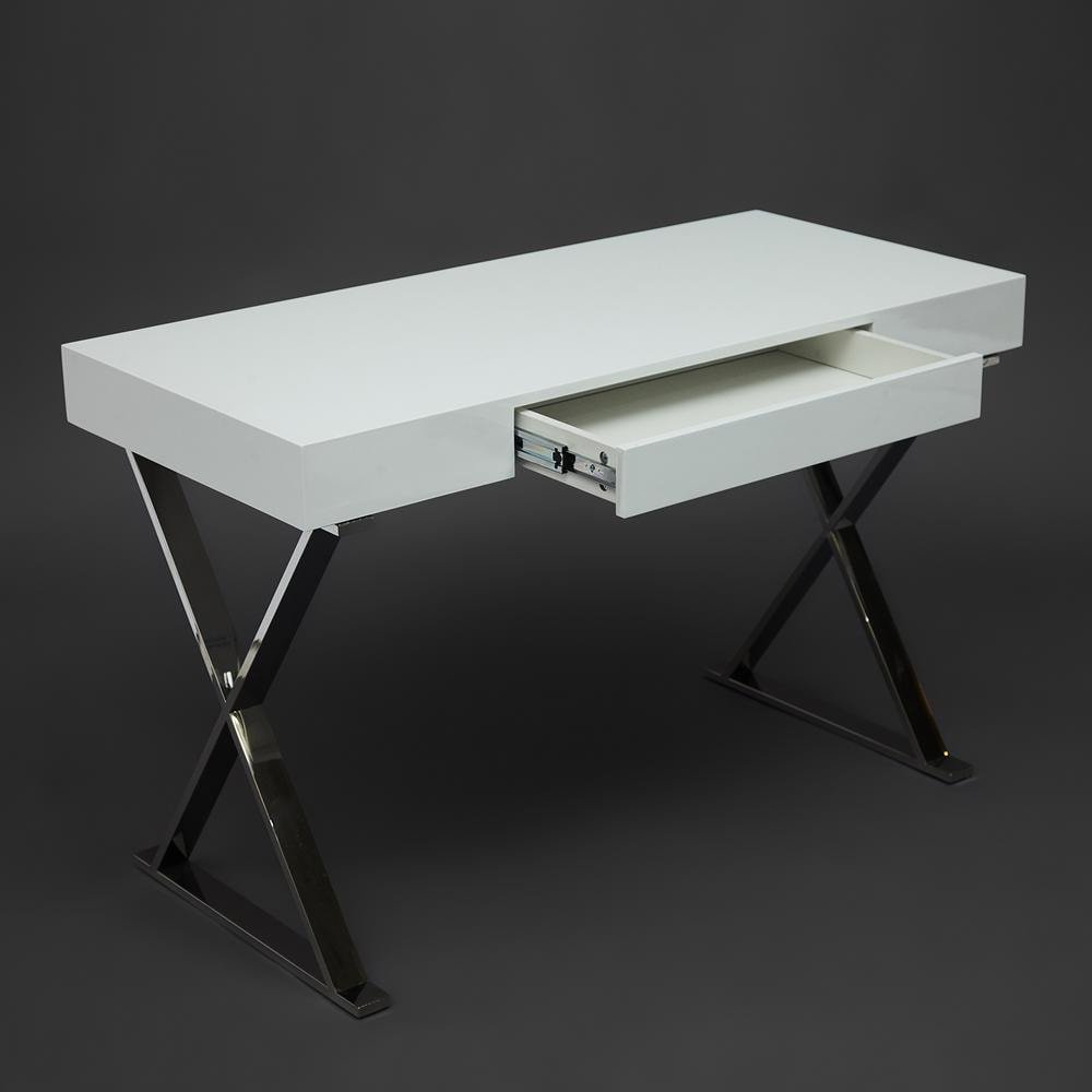 Стол письменный Лазетти/Lazetti (мод.EWD-HS01) МДФ глянцевый/металл, 120х55х75см, белый /хром